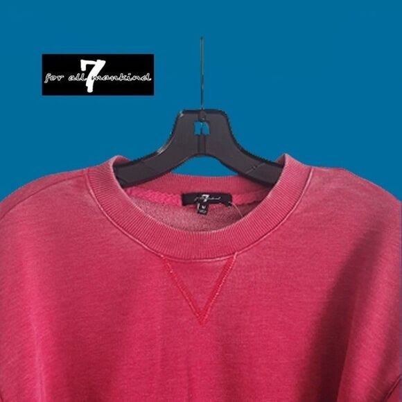 7 FOR ALL MANKIND NEW RED BERRY Ruffled Drop Shoulders Cropped Sweatshirt - Picture 8 of 11